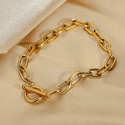 Chunky Choker Necklaces Unisex Chic 6mm Wide Stainless Steel 18k Gold Plated Linked Chain Bracelet Toggle Clasp O Chain Necklace