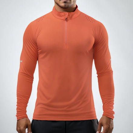 Mens Athletic Shirt Mesh Fabric Breathable Fitness Jogging Shirts Men 1/4 Zip Long Sleeve Tshirt