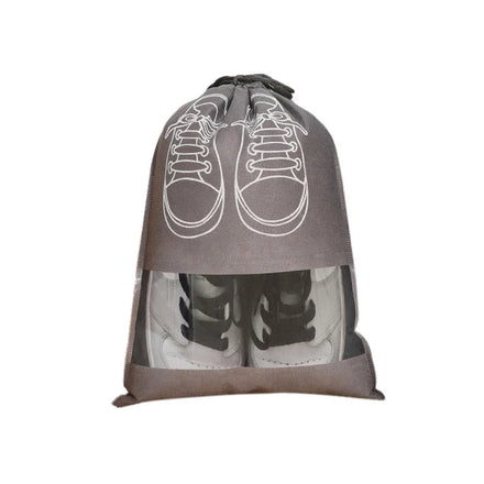 Portable Foldable Fabric Shoe Pouch with Rope Large Non Woven Travel Storage Organizer with Printed Design