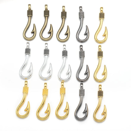 5 Colors Fish Hook Charms Metal Pendants for Jewelry Making DIY Handmade Craft 36*14mm H07