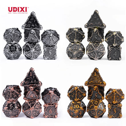 For Polyhedral Custom Logo RPG Dungeons and Dragons Metal Dice Game Set with Metal Box 7-Piece Octopus Design
