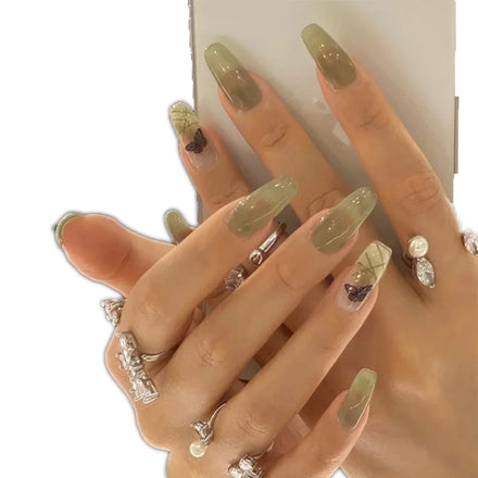 Custom Handmade ABS False Nails Professional Press-on Vendor with Private Label Butterfly Design for Fingers Wholesale Supply