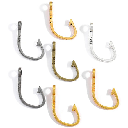 Antique Silver Plated Fish Hook Charms Metal Pendants for Jewelry Making DIY Handmade Craft 36*21mm H17