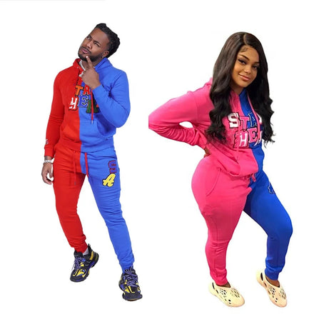 KY Custom Unisex Hip Hop Sweatpants Hoodie Set Two-Tone Skinny Chenille Embroidery Windproof Breathable Jogging Suits Plus Size
