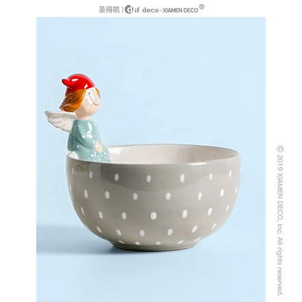 New Arrival Western Christmas Theme Wave Point Ceramic Bowl with Angel