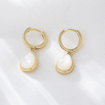 Simple Fashion 14K Gold Plated Waterdrop Dangle Earring 925 Sterling Silver Mother of Shell Hoop Huggies Earring Silver Jewelry