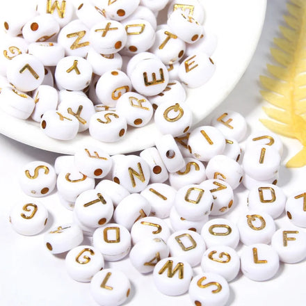 100 Pcs/pack Acrylic Flat Round Letter Beads White Gold Single Letter Beads Diy Word Jewelry Bracelet