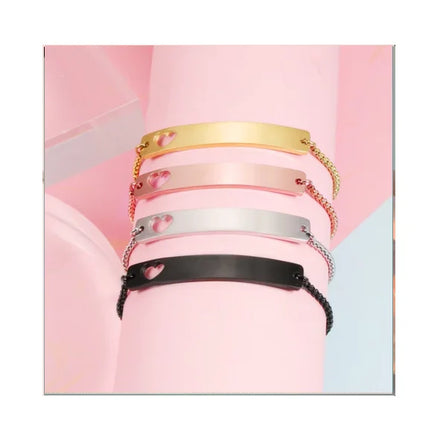 Pulseiras Mulher Gold Plated Box Chain Geometric Design Dainty Heart Bracelet Blank Stainless Steel Bracelet