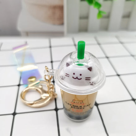 2021 Creative Mini Pearl Milk Tea Cup Keychain New Trends Boba Acrylic Liquid Filled Plastic Keychain