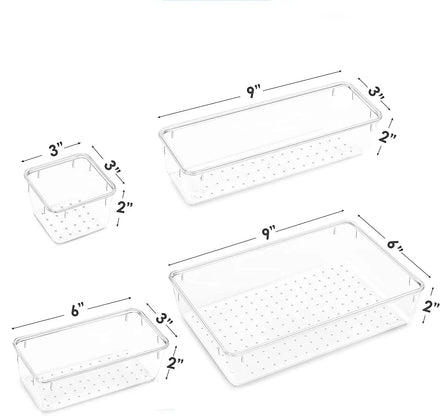25 PCS Plastic Clear Drawer Organizers Tray Set 4-Size Versatile Vanity Drawer Organizer Storage Bins for Living Room Tableware