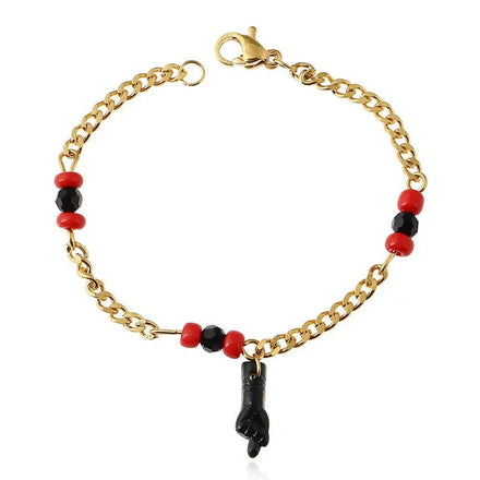 18K Gold Plated Azabache Hand Figa Charm Alloy Bracelet Good Luck Jewelry for Kids