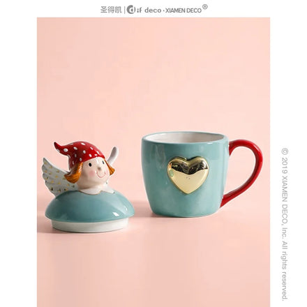 2026 New Arrivals Water Cup Ceramic Christmas Angel Mugs Large Capacity Mug with Lid