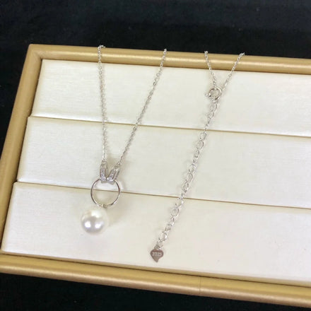 N453 8-9mm DIY Natural Freshwater Pearl Charm Pendant Necklace Chain Accessory 925 Sterling Silver Jewelry for Women