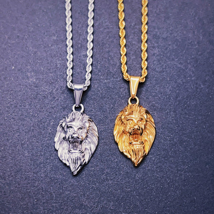 Custom Mens Necklaces Jewelry Animal Lion Pendant Stainless Steel Gold Plated Men Necklace Lion Head Pendant With Rope Chain