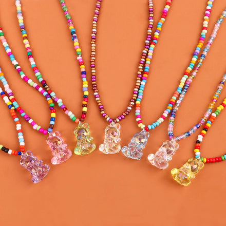 Boho Style Colorful Beaded Crystal Necklace Acrylic Necklace Sweet Candy Colored Bear 1 Piece Plastic Chains Round / FS