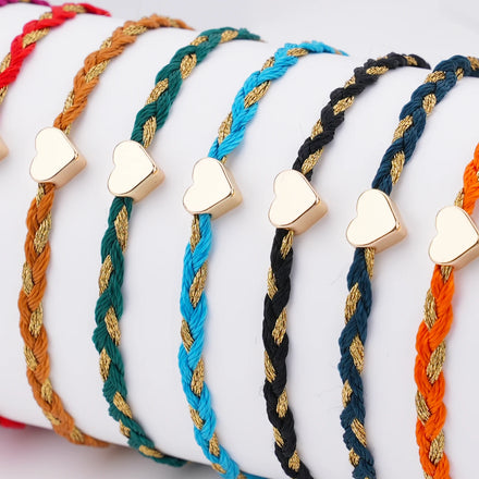 Hot Sale Simple Design Wholesale Cheap Tiny Gold Heart Friendship String Rope Bracelet String Adjustable