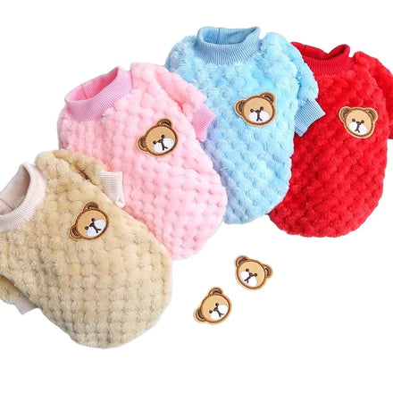 Manufacturer Wholesale Pet Apparel Accessories Keeping Warm Pet Clothes Bear Print Cute Dog Sweater Winger Plush Dog Clothes