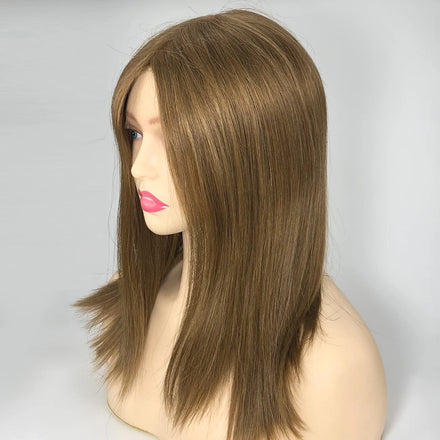 Stock European Unprocessed Hair 16inch Brown Natural Hairline Lace Top Wigs Lace Frontal Wig for White Woman