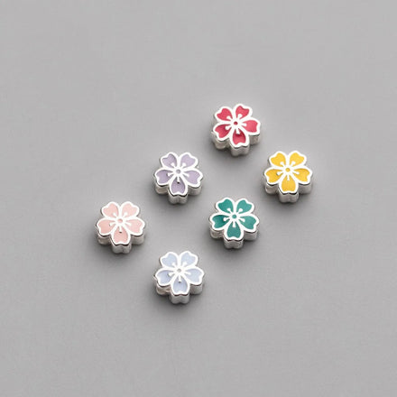 S925 Silver Color Flower 6mm Through Hole Spacer Beads DIY Bracelet Braided Rope for Jewelry Making