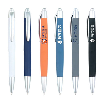 Business Gift Pen Color Spray Glue Push Advertising Plastic Pen Hotel Conference Office Ballpoint Pen Customized logo