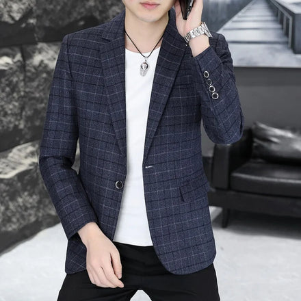 Men's Plaid Suit Fashion Korean Style Casual Fashion Single Western Men's Suit Jacket Autumn and Winter Suit Jacket