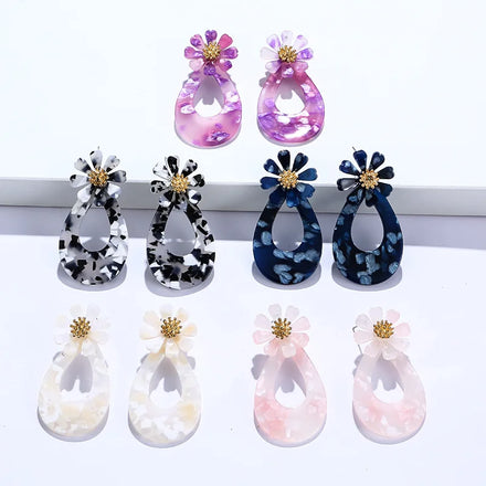 2033 New Design Water Drop Geometric Flower Stud Earrings Simple Colorful Natural Acrylic Earrings