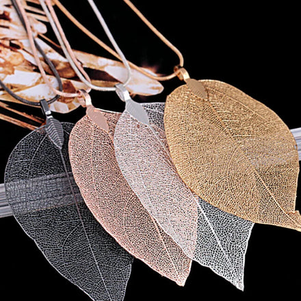Lateefah OEM Natural Real Leaf Specimen Gold Plated Necklace Sweater Chain Pendant Necklace for Gift