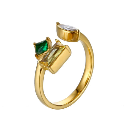 Luxury Minimalist CZ Stone Rings Stainless Steel 18K Gold Plated Cubic Colorful Zircon Open Resizable Thin Ring