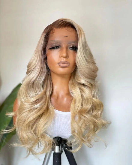 New Product 100% Virgin Human Hair Wig Ombre Blonde Color Deep Wave Lace Front Wigs With Pre Plucked Hairline
