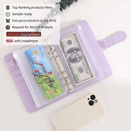 12PCS A6 6-Holes Waterproof Texted Zipper PVC Binder Pockets As Binder Envelope Pouches for A6 Notebook Binder