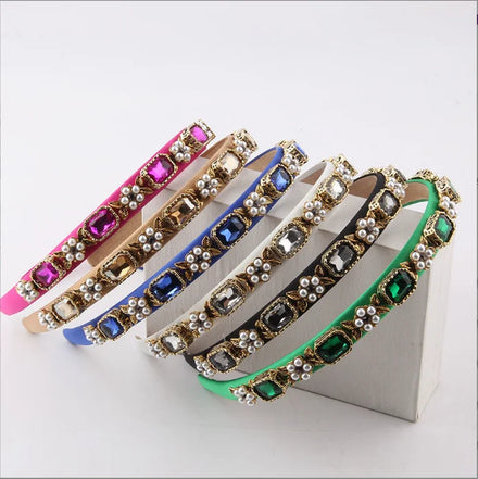 New Fashionable Korean Version Small Inlaid Color Rhinestone Pearl Hair Hoop Lady Leisure Hair Accessories