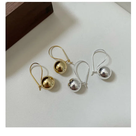S925 Sterling Silver Glossy Big Ball Basic Hoop Earrings Simple Gorgeous Statement Earrings Women Fashion Jewelry