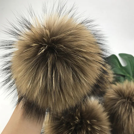 15cm Fluffy Natural Raccoon Fur Pompoms Accessory Snap on Pom for Hat