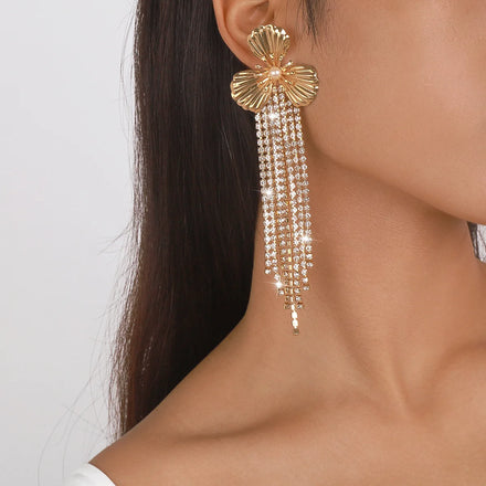 2023 Women's Fashion Statement Long Drop Earrings Full Rhinestone Big Crystal Tassel Earrings Europe Evening Party Statement