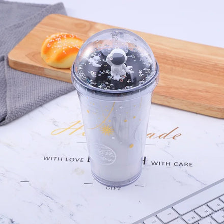 2026 Hot Sales DIY Double Wall Plastic Coffee Cups Bling Glitter Snow Globe Star Cups with Lids and Straws