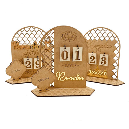 Wooden Ramadan Advent Calendar Home Decoration for Eid Mubarak Festival Countdown 20x20x7cm Rectangle Indoor Use
