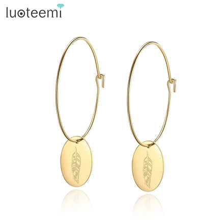 SP-LAM Korean Summer Large Gold Stainless Steel Hoop Earrings Tree Pendant Fashionable Hoop Earrings