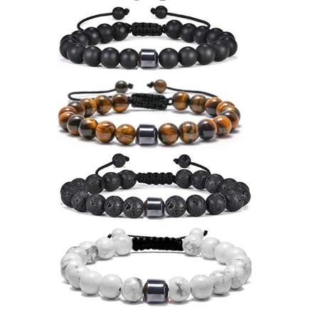 New Natural Genuine Stone Bead Jewelry Hematite Adjustable Braided Rope Beaded Bracelet for Men Women