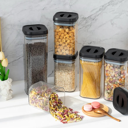 6 SET 12PCS Plastic Food Storage Container Spice Jar Air Tight Square Design BPA Free Environmentally Friendly