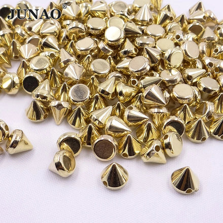 JUNAO 8mm Sil Ver Studs Spikes Plastic Gold Rivets With Hole Decorative Punk Rivets for Leather Clothes Making