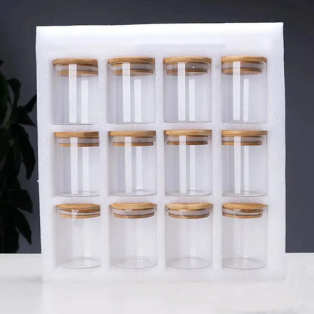 Bamboo Lid Pearl Cotton Storage Jars Set 220ml Glass Home Kitchen Container for Condiments Dry Fruits Fresh Food and Parties