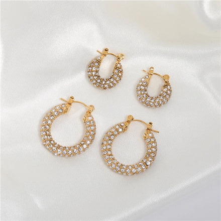 Fenny Tarnish Free Waterproof Shiny Micro Clear&Emerald Gem Pave Hoop Earring Trend for Party Wholesale Stainless Steel Ladies J