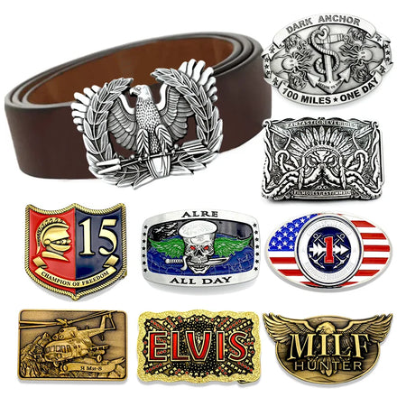 Pu Belt Genuine Leather Rectangle Oval Flat Square Round Vintage Solid Brass Men'S Custom Logo Metal Belts Buckles for Men