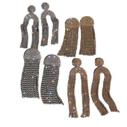 Women's Long Gold & Silver Crystal Tassel Earrings Bridal Drop Dangling Wedding Jewelry-Fashionable Brincos Design