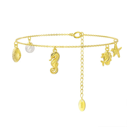 APB02 RINNTIN 14K Gold Plated Adjustable Ocean Collection Charm Bracelet 925 Sterling Silver Bracelet for Women