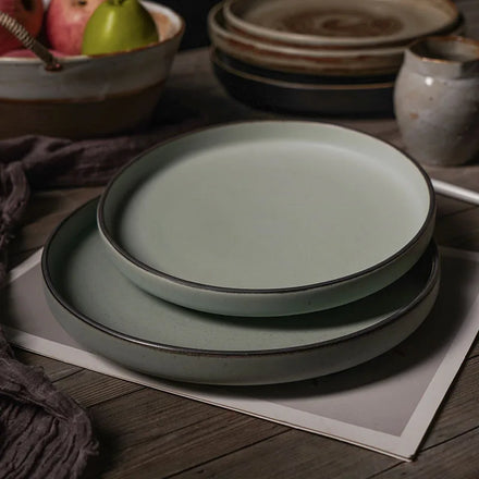 Eco-Friendly Retro Japanese Style 8-9 Inch Rustic Design Dinner Plate for Hotel Restaurant Cafe Shop Bar Hamburger Home Use