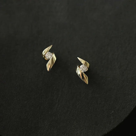 14K Gold Plated Pure 925 Sterling Silver Luxury Simple Rotating Shape Zircon Stud Earrings for Women Girls