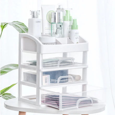 Transparent Plastic Modern Rectangle Office Organizer Desktop Storage Drawer 3-Layer Injection-Molded Design for Makeup Items