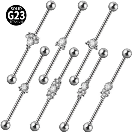SHUIMEI G23 Titanium Zircon Rhodium Plated Engagement Wedding Statement Women External Detachable Industrial Bezel Set Barbell