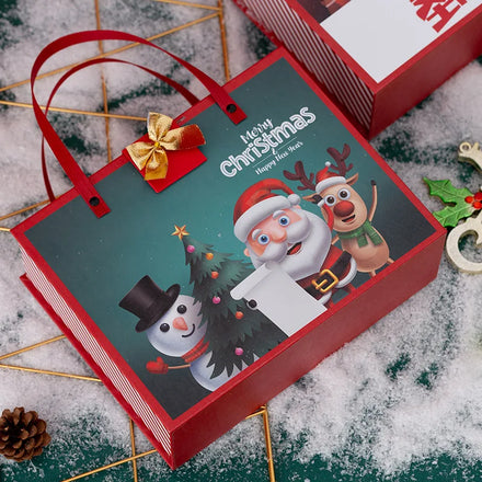 Handheld Packaging Box Cardboard Empty Decoration Red Green Luxury Christmas Gift Box with Handle